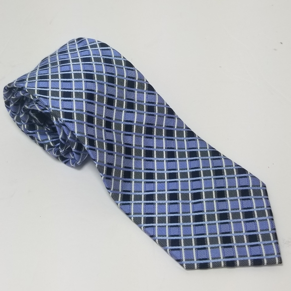 Nautica men plaid silk tie blue white - Picture 1 of 4